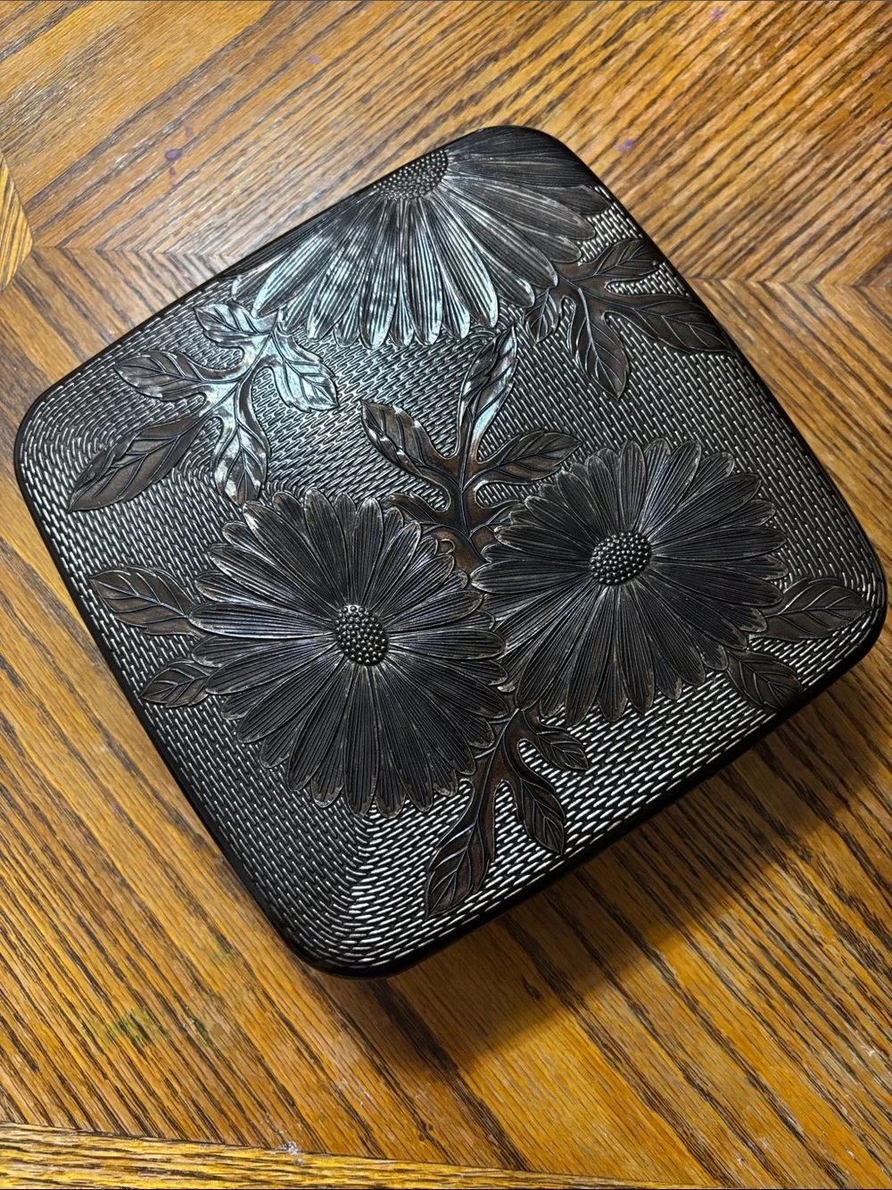 Vintage faux-Kamakura style molded resin box gorgeous floral details